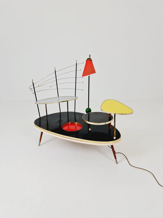 Super Rare Mid century Large German Plant Stand with Floor lamp colorful Minimalist Plant Stand by Friwa west germany, 1960s