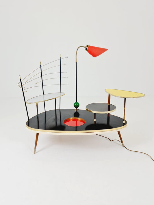 Super Rare Mid century Large German Plant Stand with Floor lamp colorful Minimalist Plant Stand by Friwa west germany, 1960s