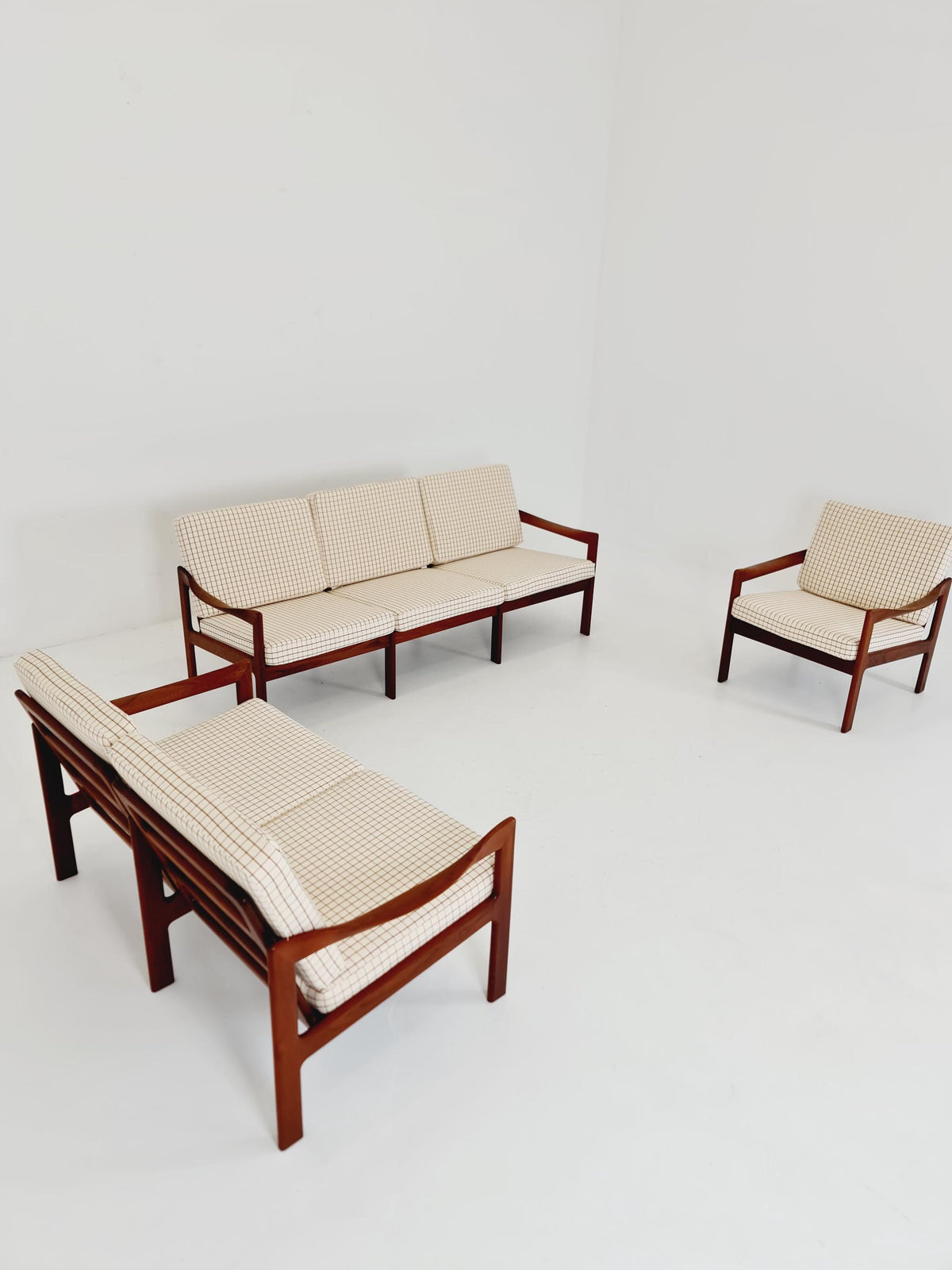 Mid century Set of 2 Sofas and Lounge chair by Illum Wikkeslo Eilersen in solid teak, 1960s,