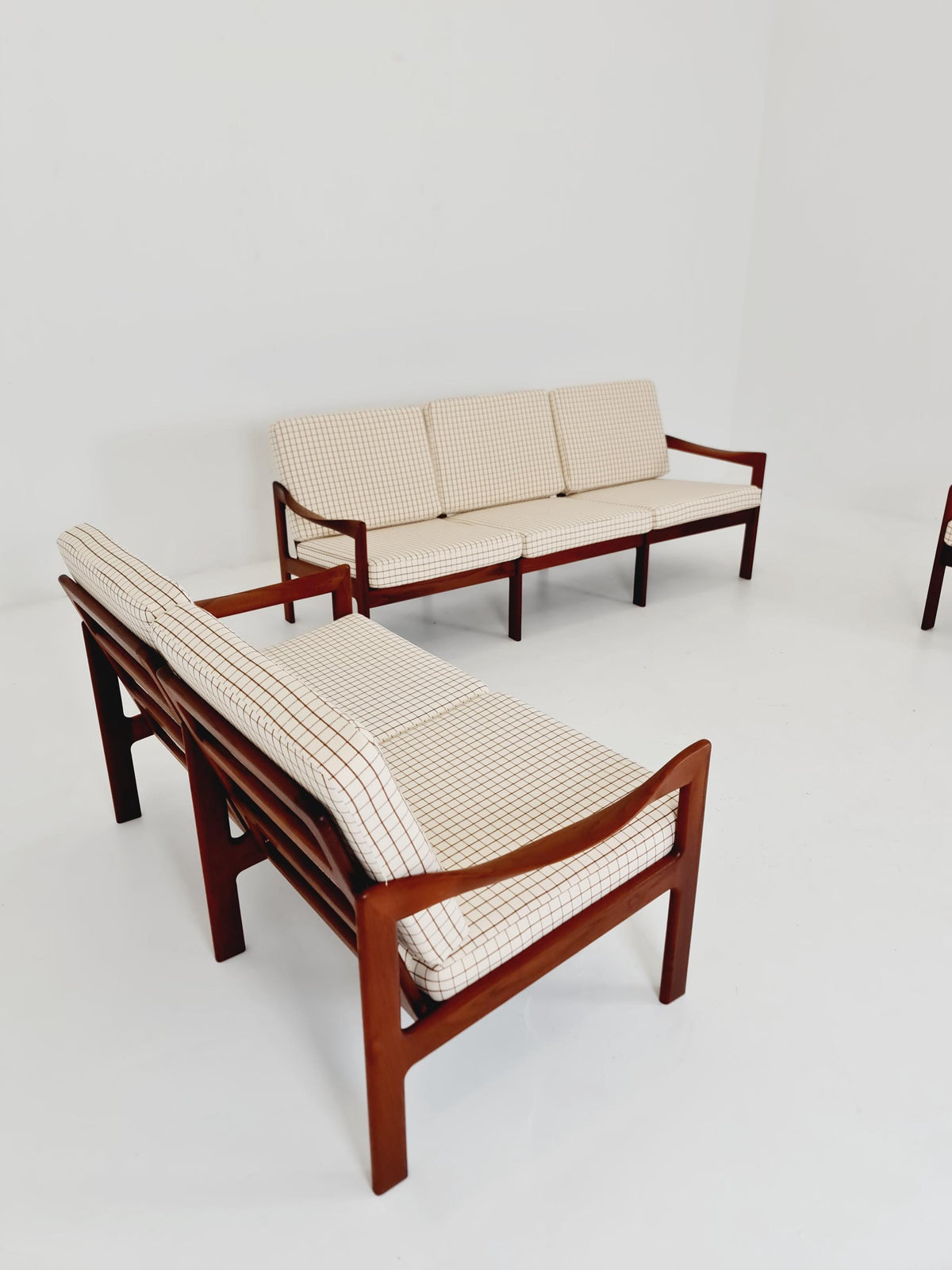 Mid century Set of 2 Sofas and Lounge chair by Illum Wikkeslo Eilersen in solid teak, 1960s,