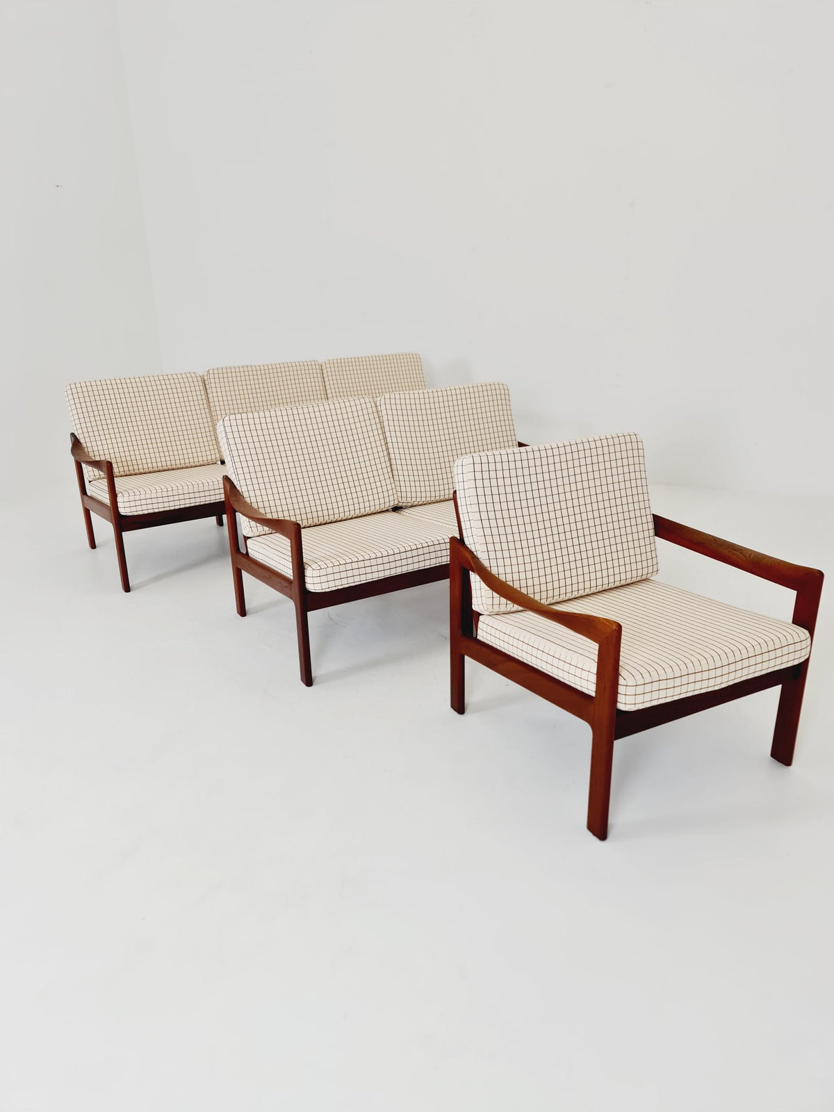 Mid century Set of 2 Sofas and Lounge chair by Illum Wikkeslo Eilersen in solid teak, 1960s,