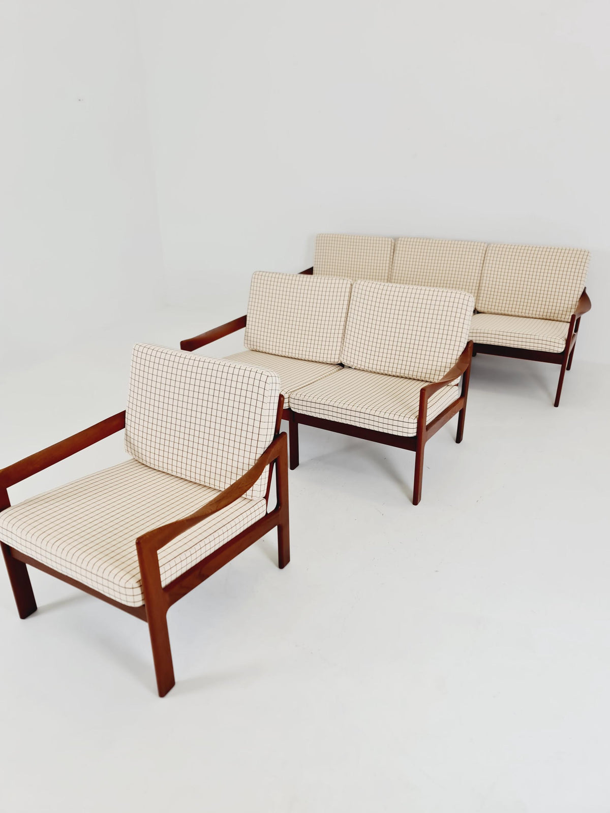 Mid century Set of 2 Sofas and Lounge chair by Illum Wikkeslo Eilersen in solid teak, 1960s,