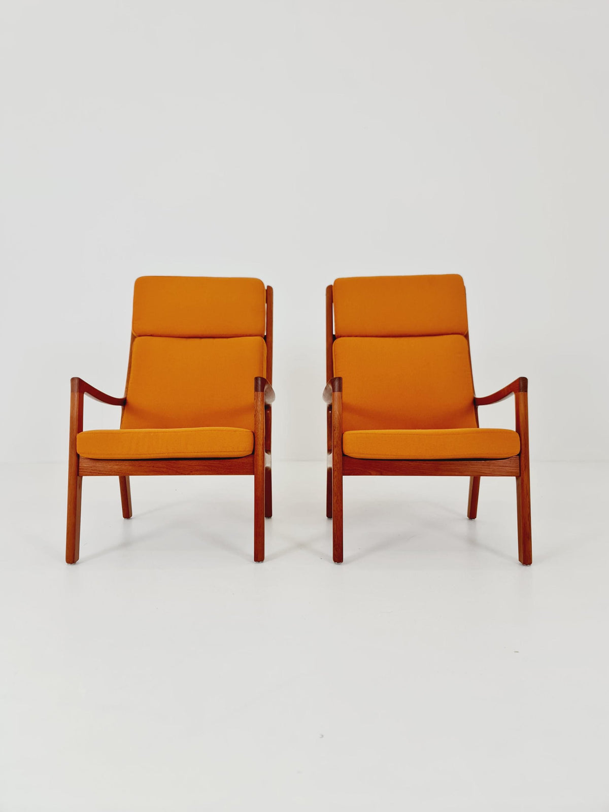Mid-century Rare Danish teak lounge chair Highback / Easy chair "Senator" by Ole Wanscher for Cado , 1960s Set of 2