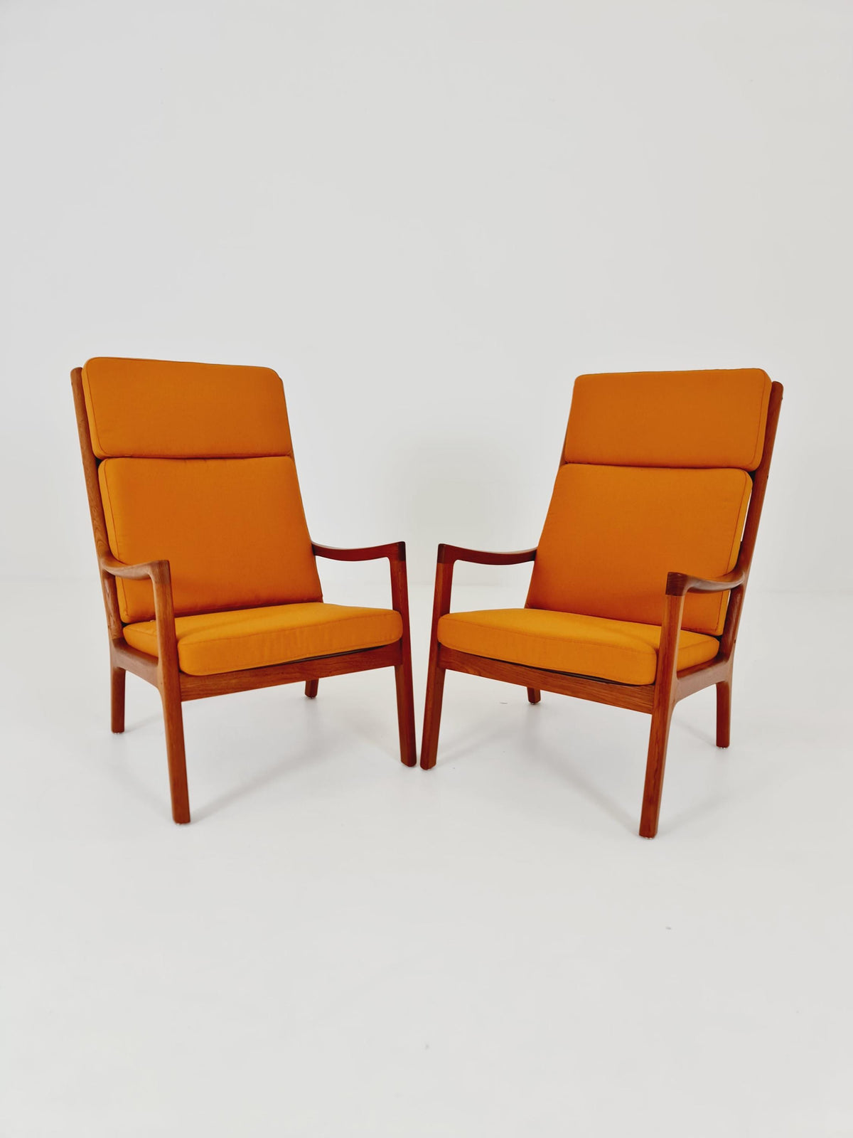 Mid-century Rare Danish teak lounge chair Highback / Easy chair "Senator" by Ole Wanscher for Cado , 1960s Set of 2