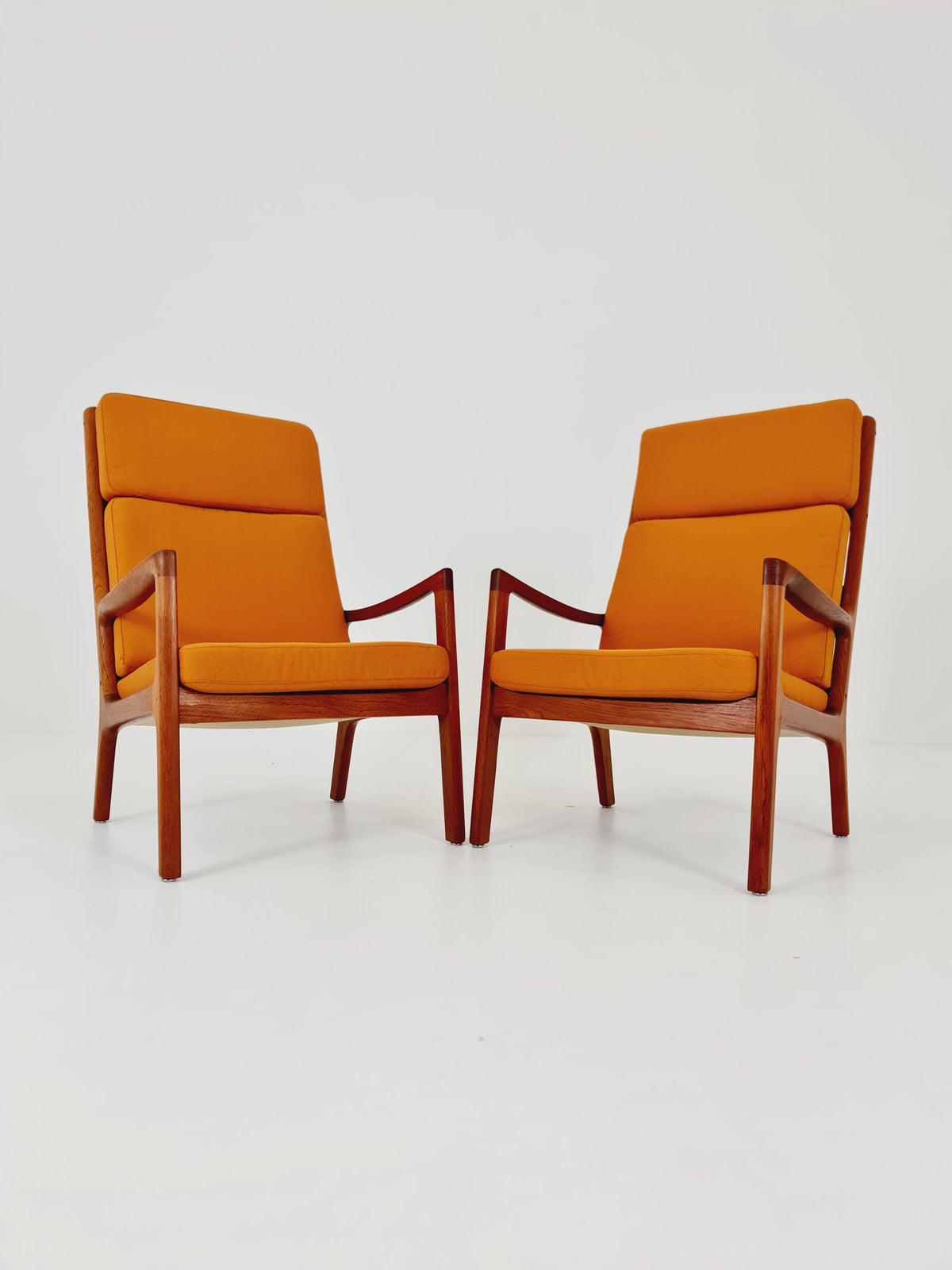 Mid-century Rare Danish teak lounge chair Highback / Easy chair "Senator" by Ole Wanscher for Cado , 1960s Set of 2