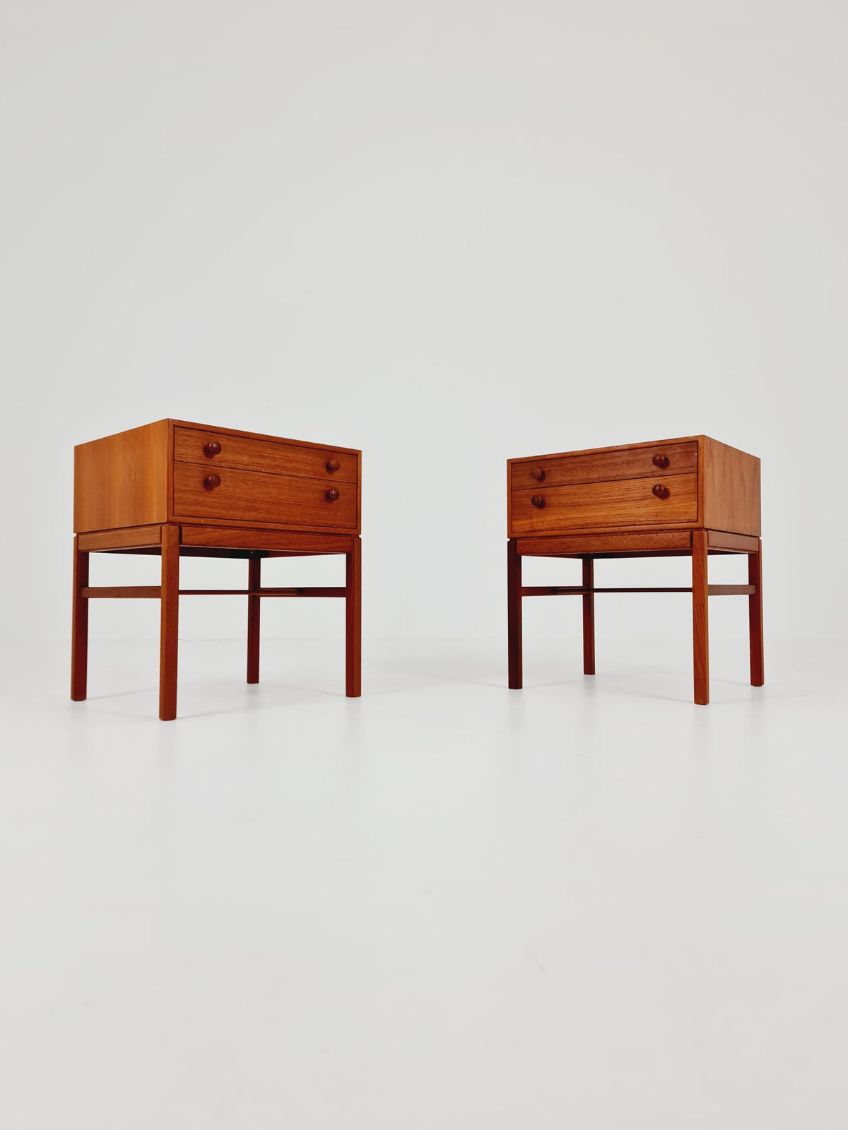 Rare Swedish MidCentury teak nightstands / bedside tables, Designed By Engström Myrstraad Model Casino 1960s