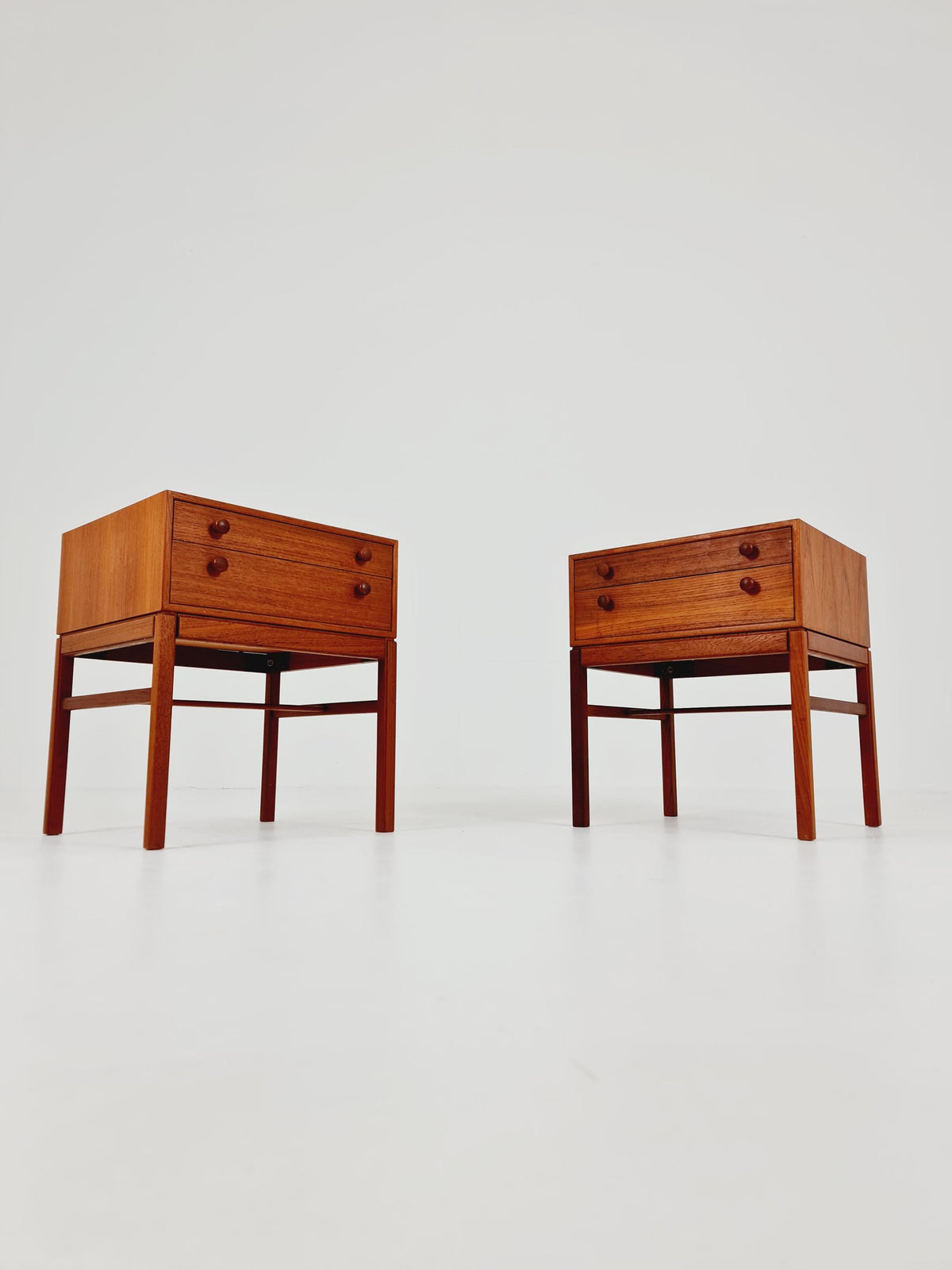 Rare Swedish MidCentury teak nightstands / bedside tables, Designed By Engström Myrstraad Model Casino 1960s