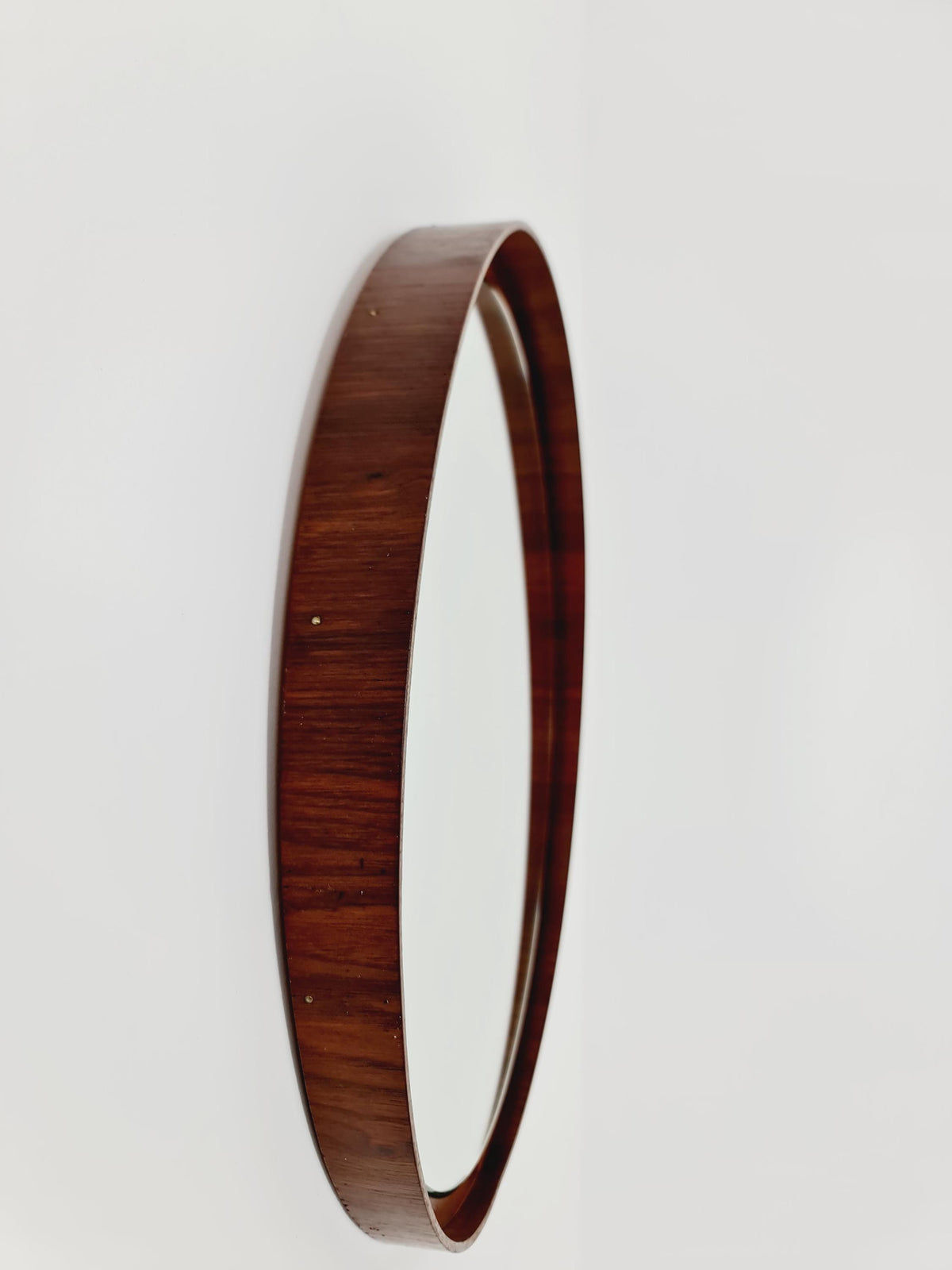 Mid Century round teak wall mirror from the 60s