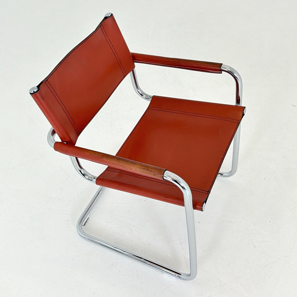 set of 4 Mid century Bauhaus Leather b34 armchairs by Mart Stam & Marcel Breuer for Fasem, Italy 1985