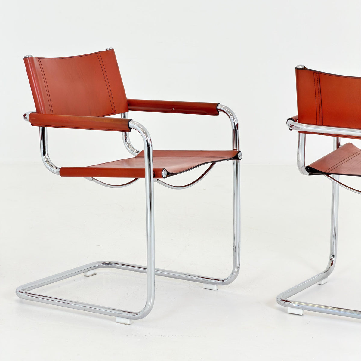 set of 4 Mid century Bauhaus Leather b34 armchairs by Mart Stam & Marcel Breuer for Fasem, Italy 1985