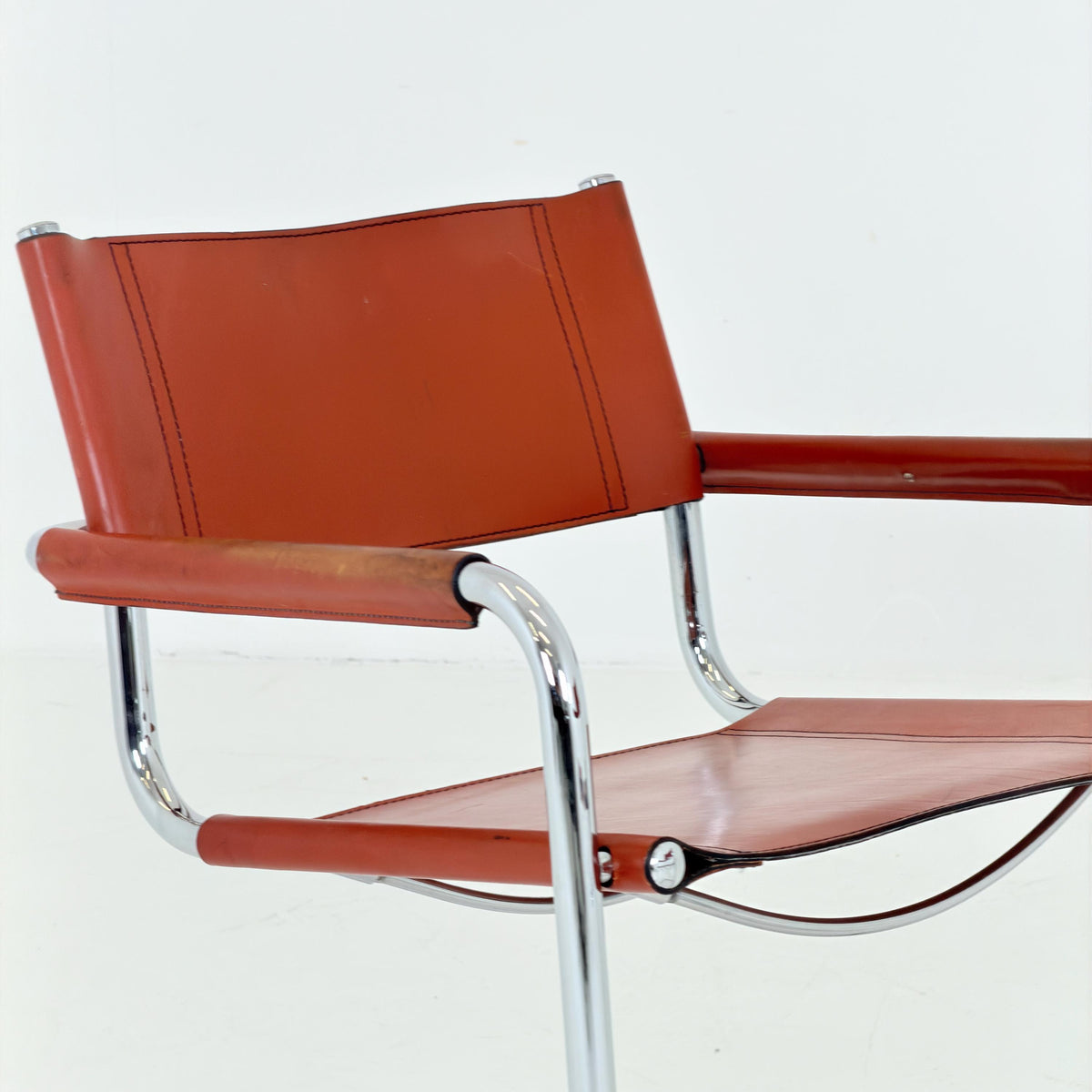 set of 2 Mid century Bauhaus Leather b34 armchairs by Mart Stam & Marcel Breuer for Fasem, Italy 1985