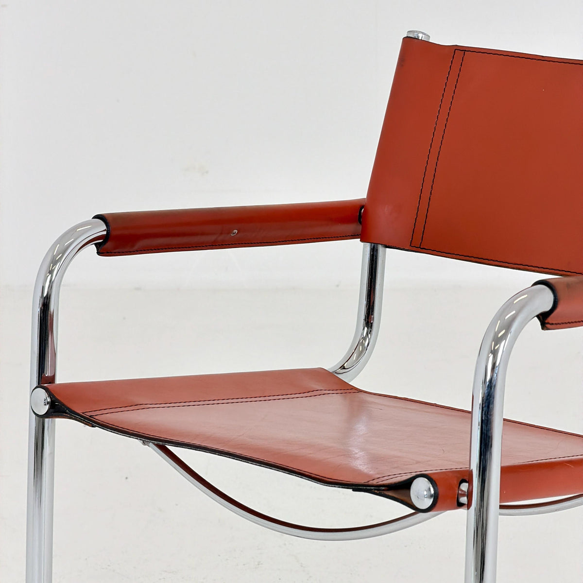 1 of 8 Mid century Bauhaus Leather b34 armchairs by Mart Stam & Marcel Breuer for Fasem, Italy 1985