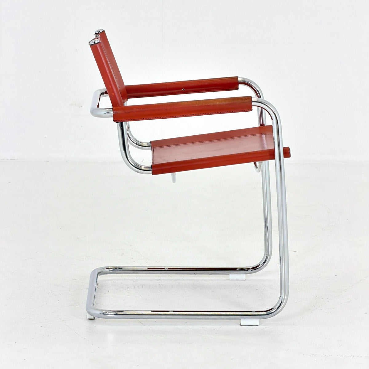 1 of 8 Mid century Bauhaus Leather b34 armchairs by Mart Stam & Marcel Breuer for Fasem, Italy 1985