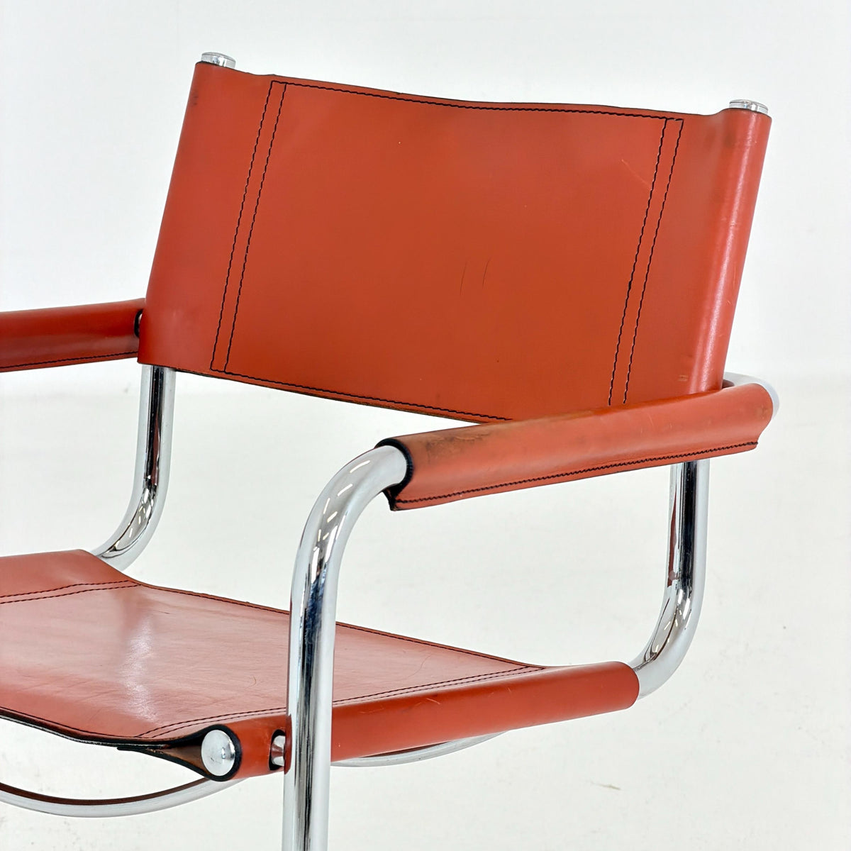 1 of 8 Mid century Bauhaus Leather b34 armchairs by Mart Stam & Marcel Breuer for Fasem, Italy 1985