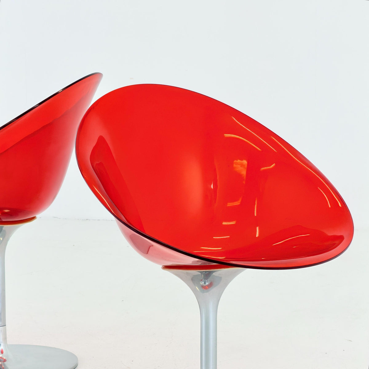 1 of 2 Mid Century Philippe Starck Eros Lounge Chair for Kartell, Red Plexiglass Swivel Armchair, 1990s Italy