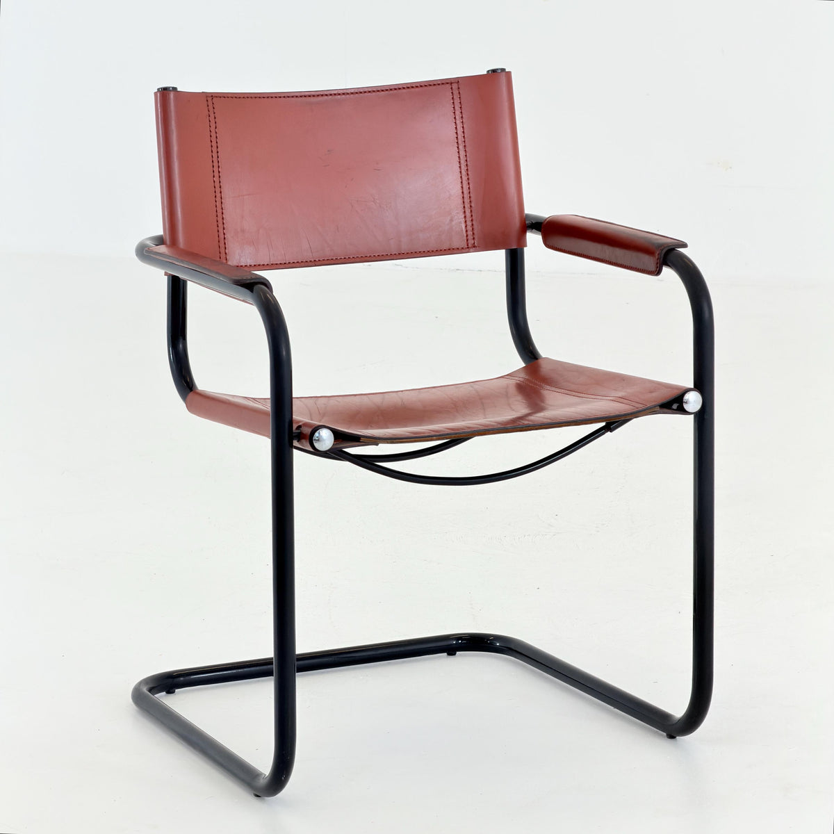 1 of 2 Bauhaus Centro Studio Desk Chairs in Dark wine leather by Mart Stam & Marcel Breuer, 1970s