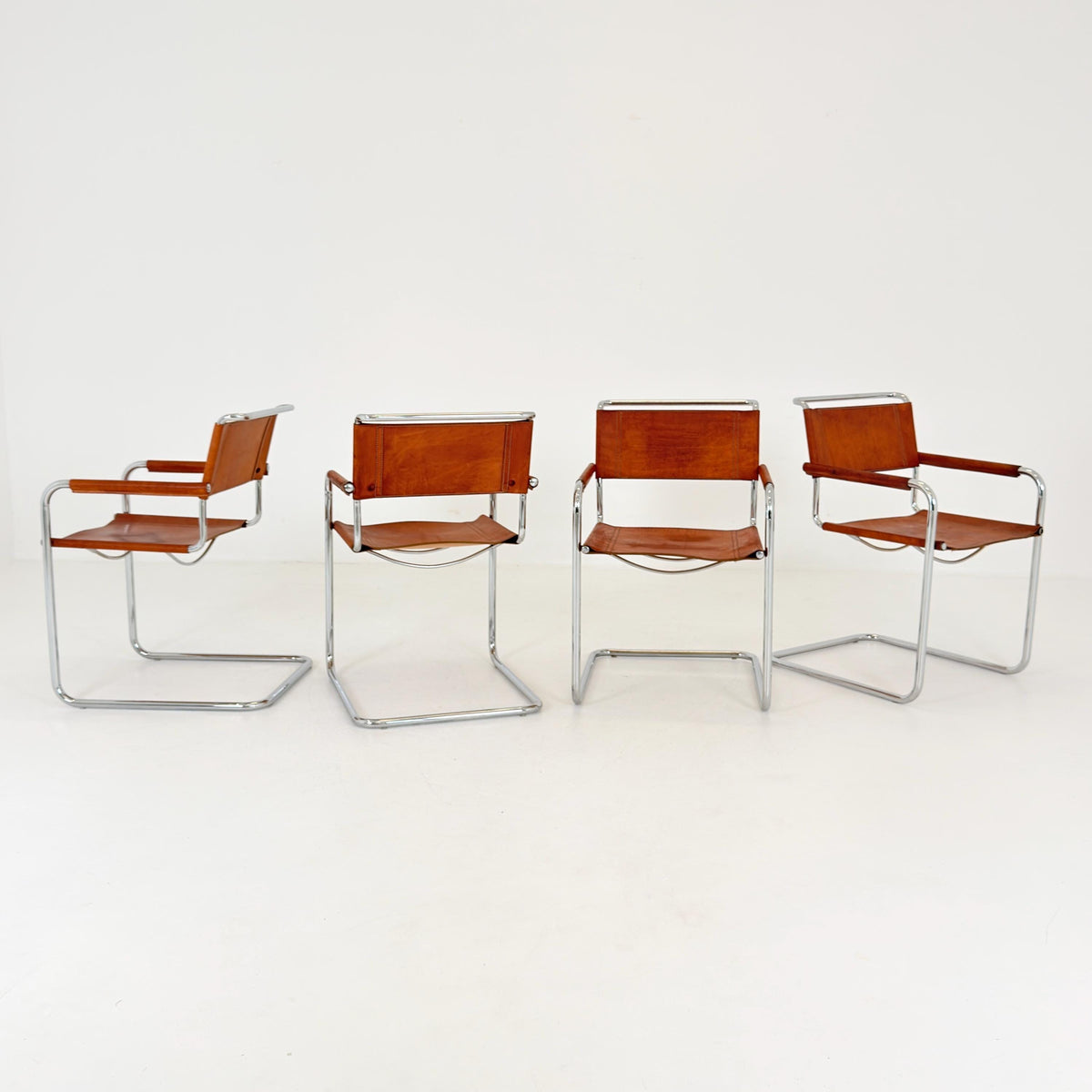 Set of 4 Mid Century Bauhaus S34 Cantilever Armchairs by Mart Stam for Italia Mobilia, Italy 1980s