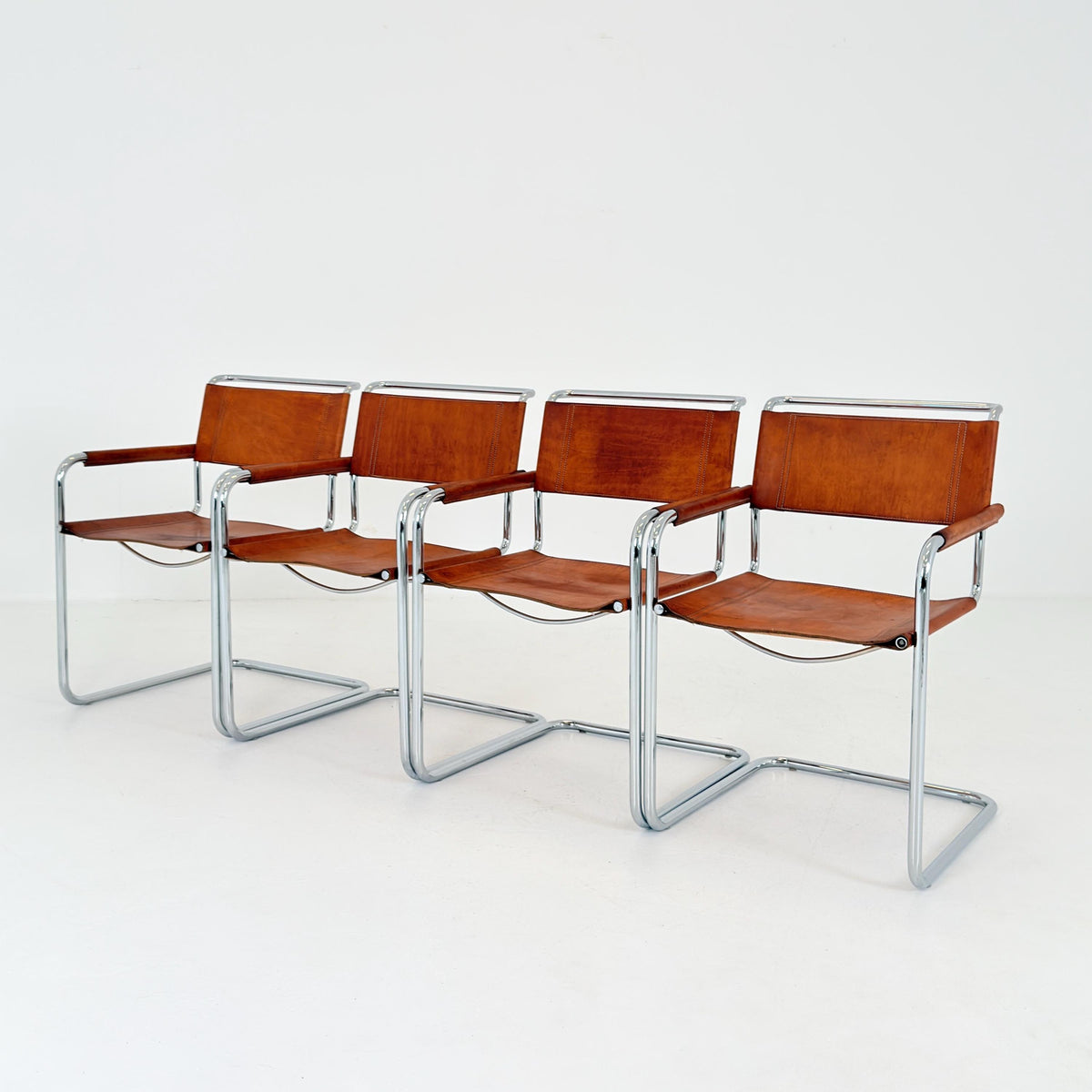 Set of 4 Mid Century Bauhaus S34 Cantilever Armchairs by Mart Stam for Italia Mobilia, Italy 1980s