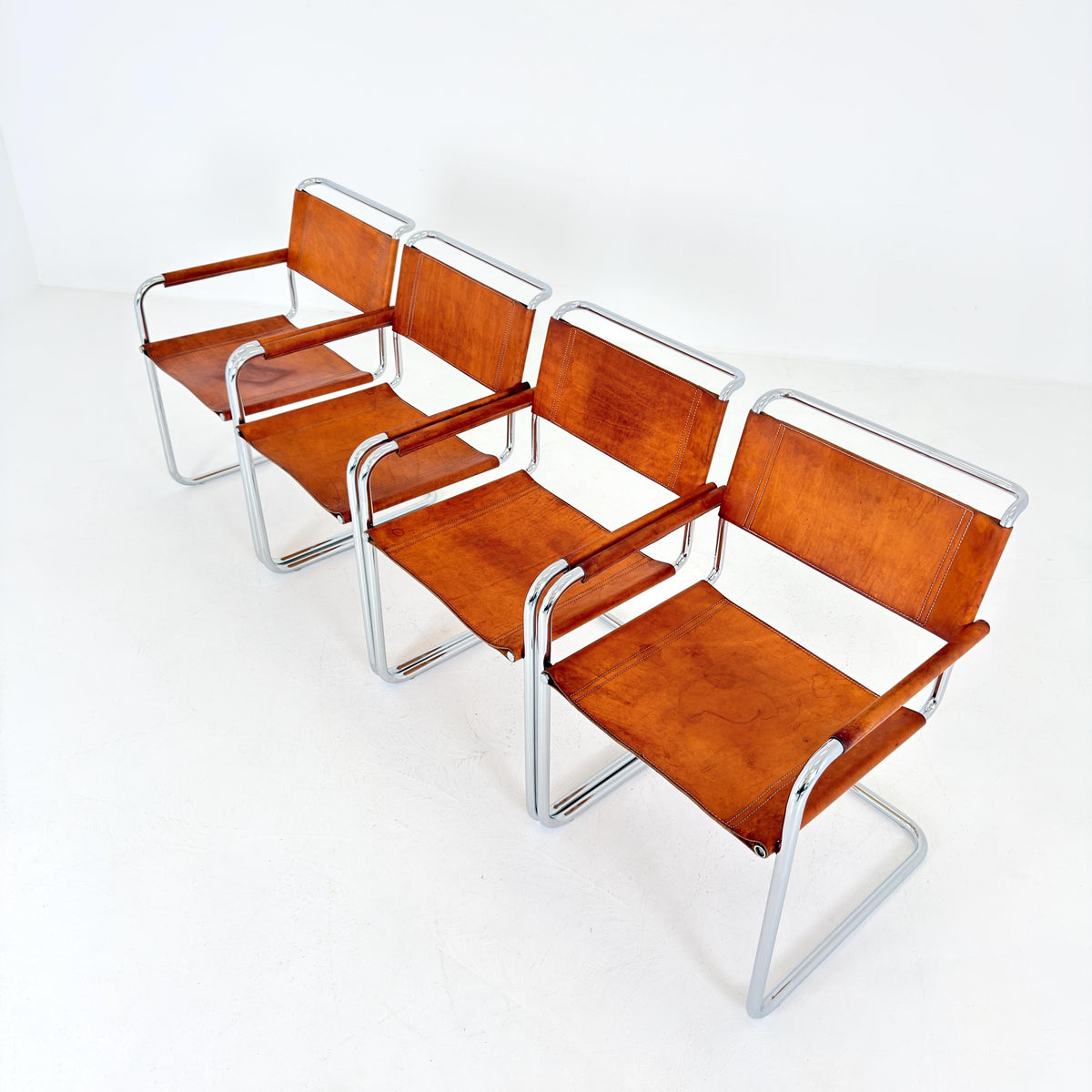 Set of 4 Mid Century Bauhaus S34 Cantilever Armchairs by Mart Stam for Italia Mobilia, Italy 1980s