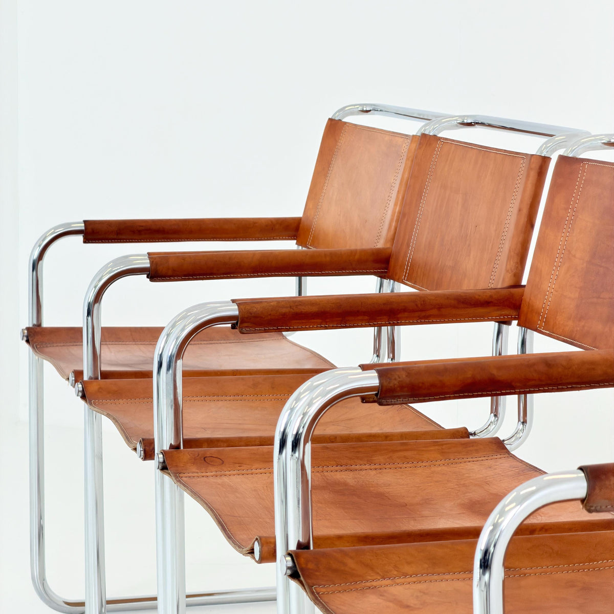 Set of 4 Mid Century Bauhaus S34 Cantilever Armchairs by Mart Stam for Italia Mobilia, Italy 1980s