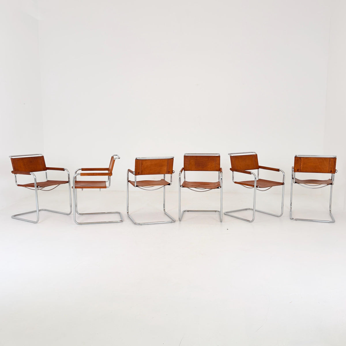 Set of 6 Mid Century Bauhaus S34 Cantilever Armchairs by Mart Stam for Italia Mobilia, Italy 1980s