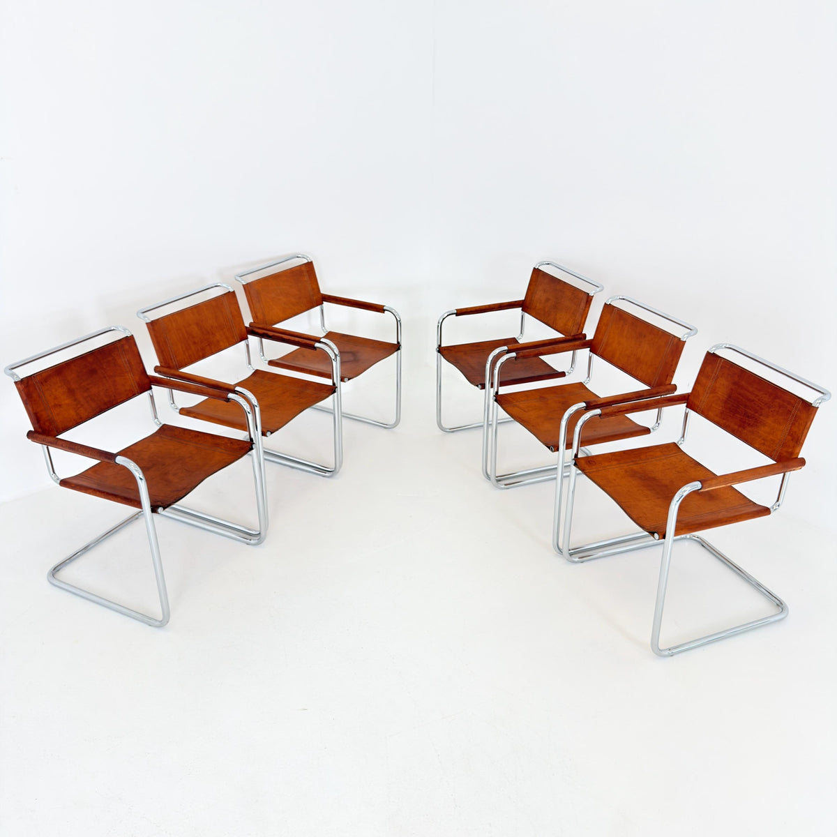 Set of 6 Mid Century Bauhaus S34 Cantilever Armchairs by Mart Stam for Italia Mobilia, Italy 1980s