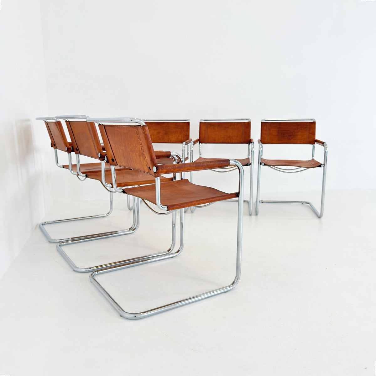 Set of 6 Mid Century Bauhaus S34 Cantilever Armchairs by Mart Stam for Italia Mobilia, Italy 1980s