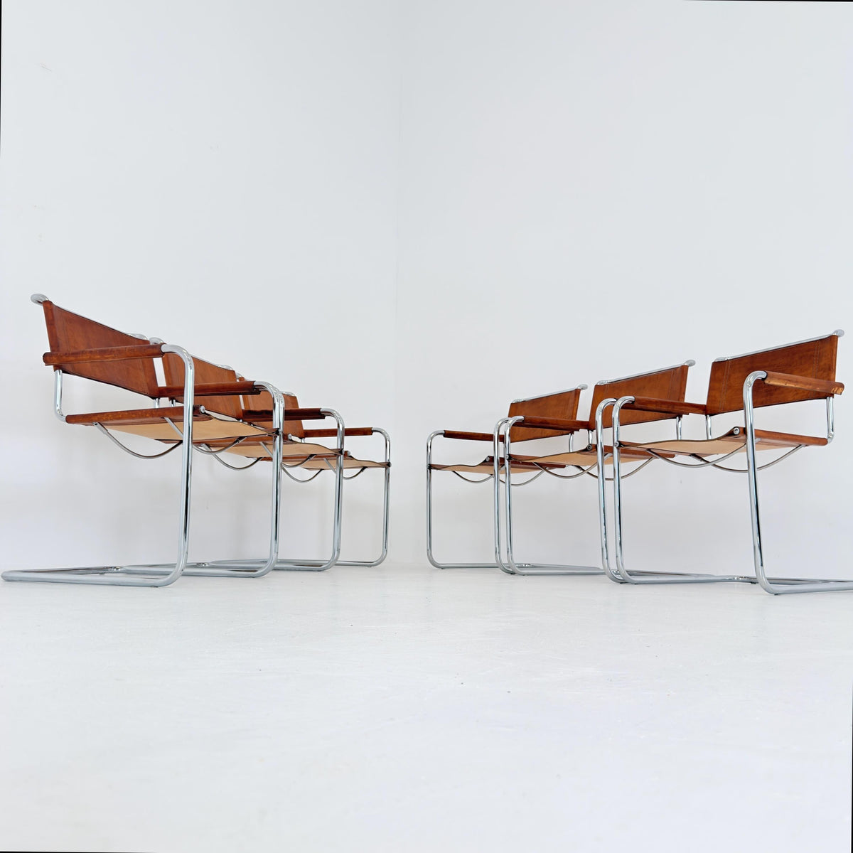 Set of 6 Mid Century Bauhaus S34 Cantilever Armchairs by Mart Stam for Italia Mobilia, Italy 1980s