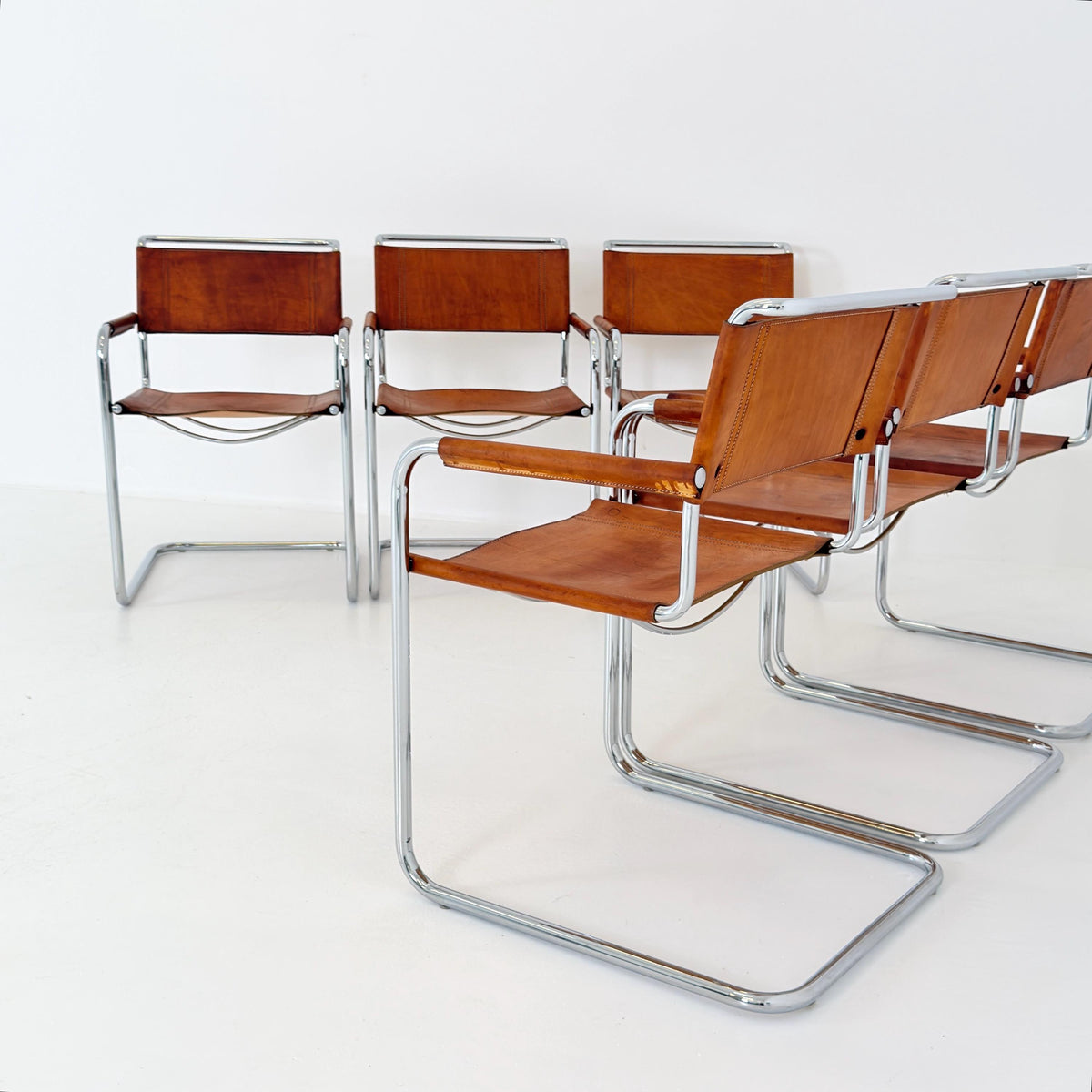 Set of 6 Mid Century Bauhaus S34 Cantilever Armchairs by Mart Stam for Italia Mobilia, Italy 1980s