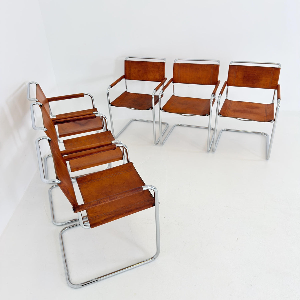 Set of 6 Mid Century Bauhaus S34 Cantilever Armchairs by Mart Stam for Italia Mobilia, Italy 1980s