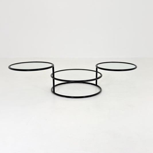 Mid-Century Black 3-Tier Swivel Coffee Table by Milo Baughman, Expandable Turntable Design