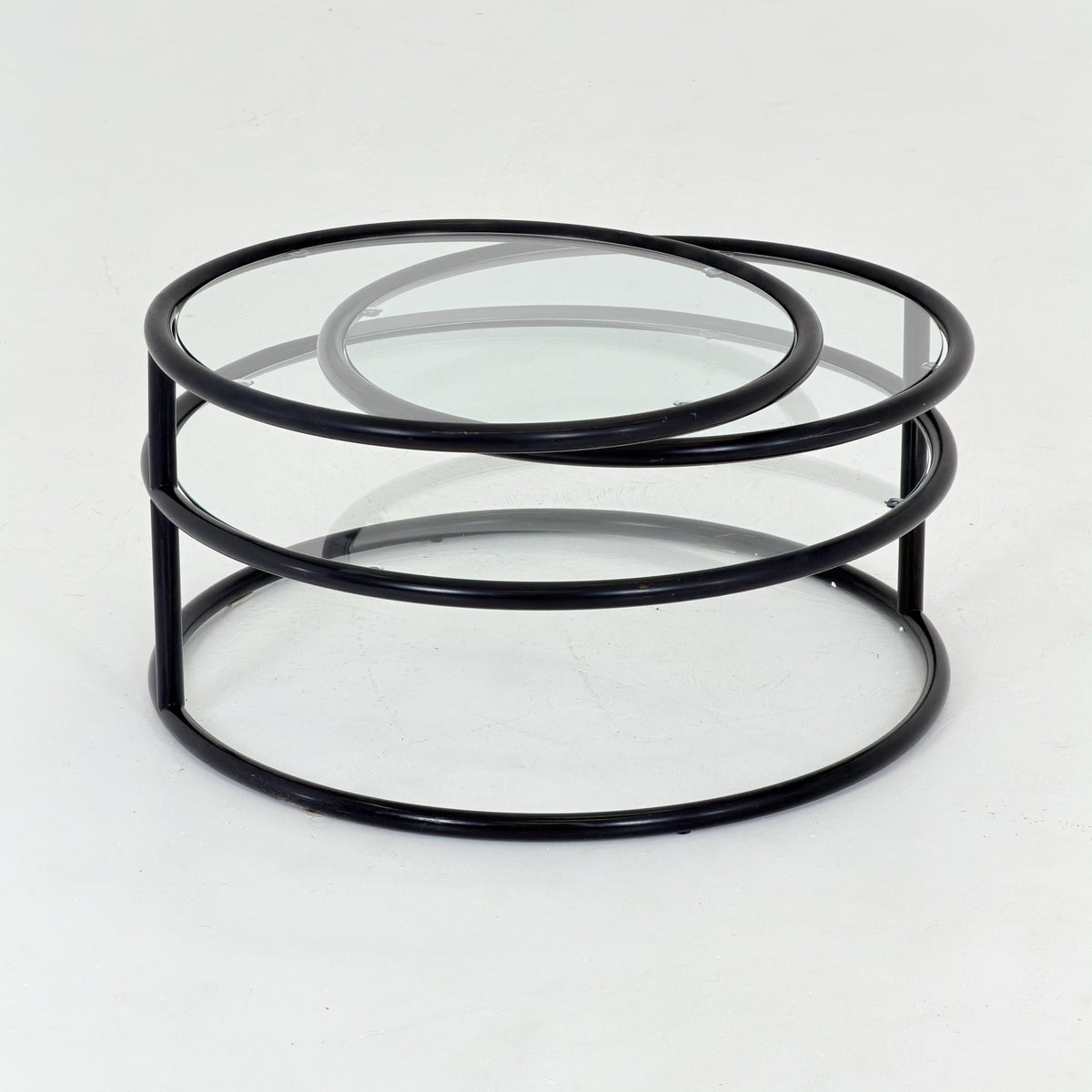 Mid-Century Black 3-Tier Swivel Coffee Table by Milo Baughman, Expandable Turntable Design