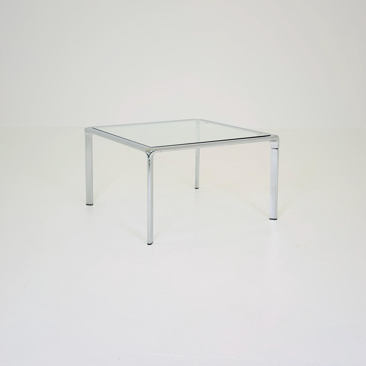 Mid Century Bauhaus Square Coffee Table, Chrome & Glass, Italian Design, 1980s