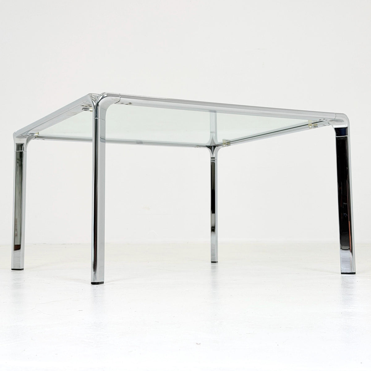 Mid Century Bauhaus Square Coffee Table, Chrome & Glass, Italian Design, 1980s