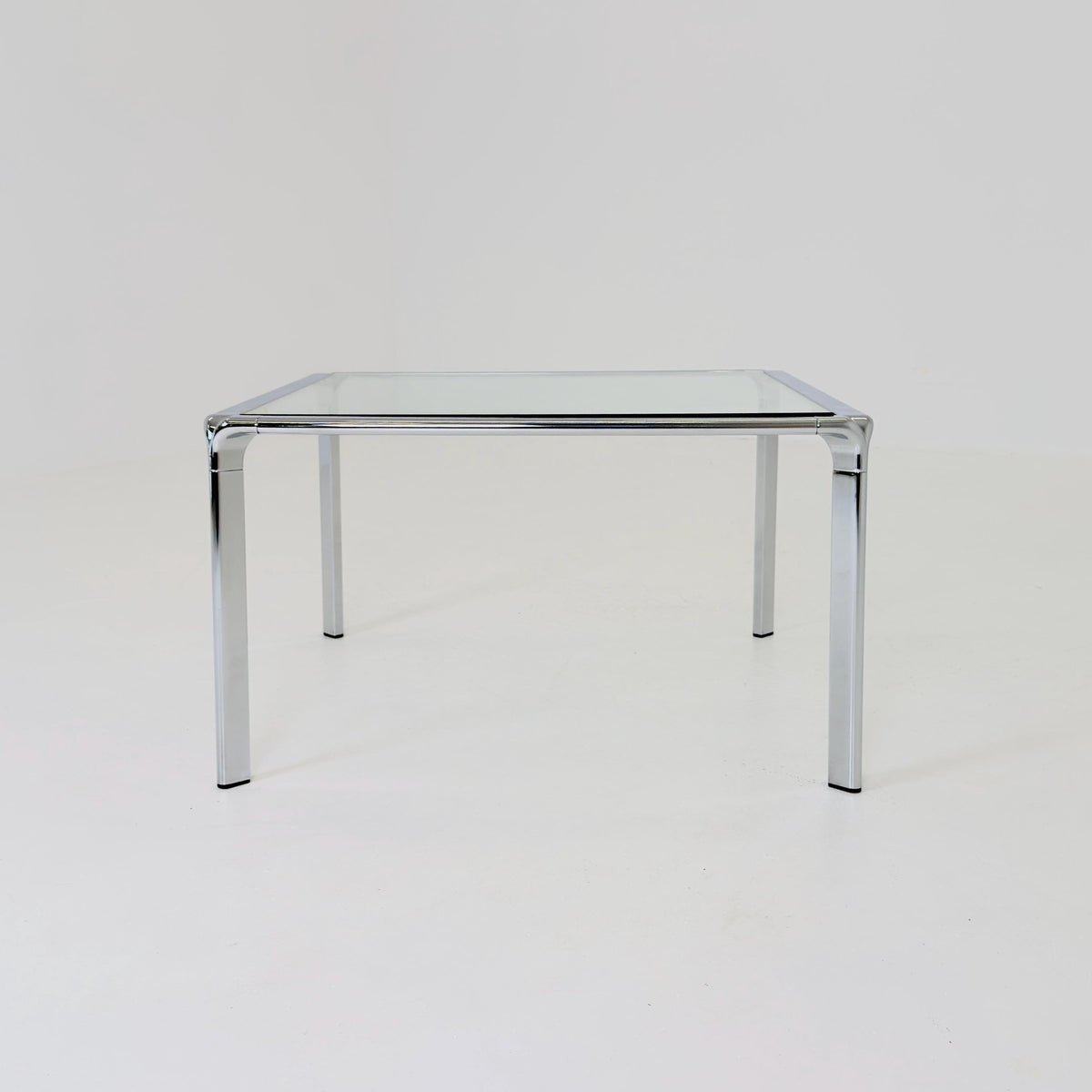 Mid Century Bauhaus Square Coffee Table, Chrome & Glass, Italian Design, 1980s