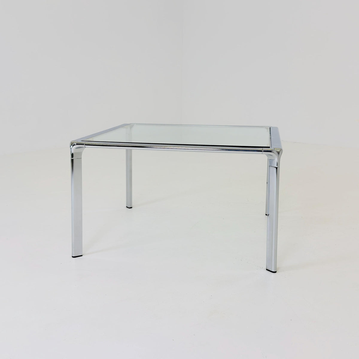 Mid Century Bauhaus Square Coffee Table, Chrome & Glass, Italian Design, 1980s