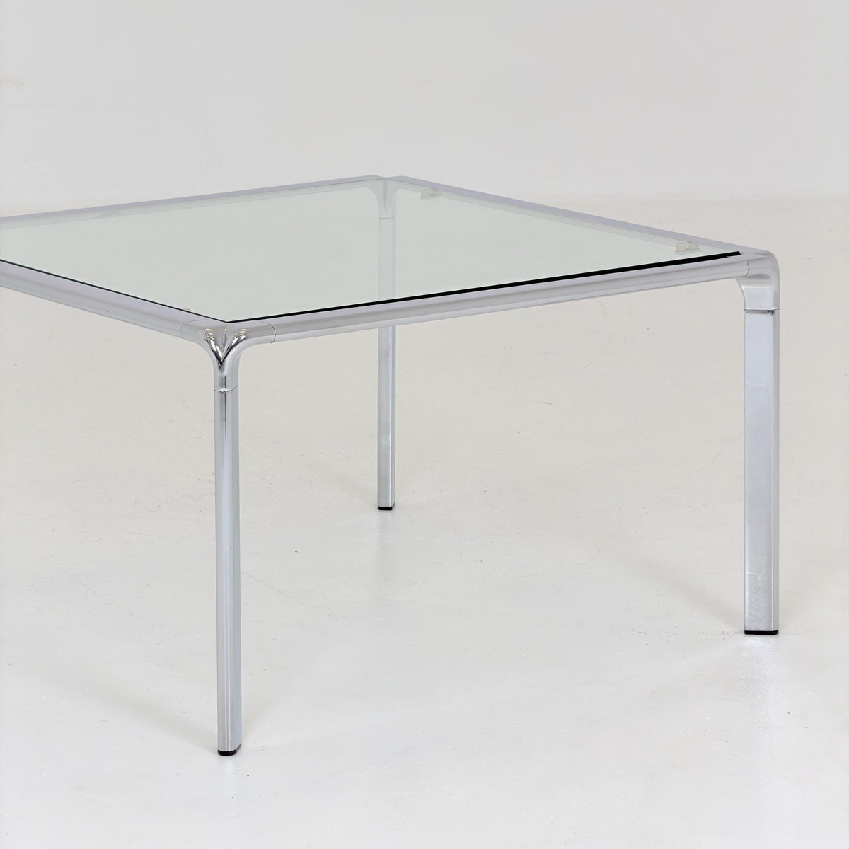 Mid Century Bauhaus Square Coffee Table, Chrome & Glass, Italian Design, 1980s