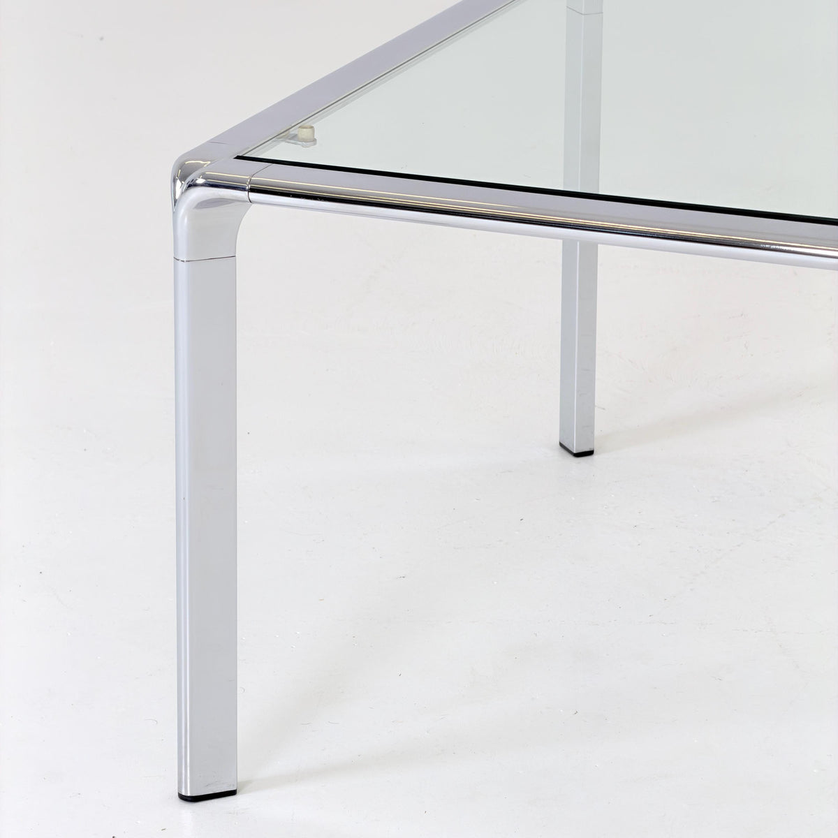 Mid Century Bauhaus Square Coffee Table, Chrome & Glass, Italian Design, 1980s