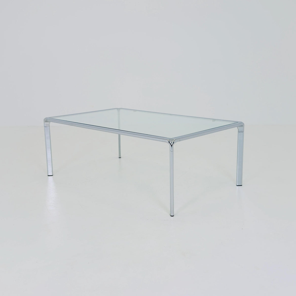 Mid Century Bauhaus rectangular Coffee Table, Chrome & Glass, Italian Design, 1980s