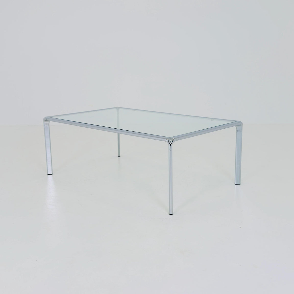 Set of 2 Mid Century Bauhaus Coffee Tables, Chrome & Thick Glass, Italian Design, 1980s,