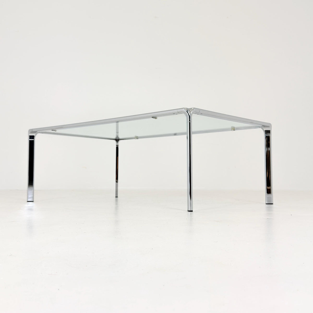 Mid Century Bauhaus rectangular Coffee Table, Chrome & Glass, Italian Design, 1980s