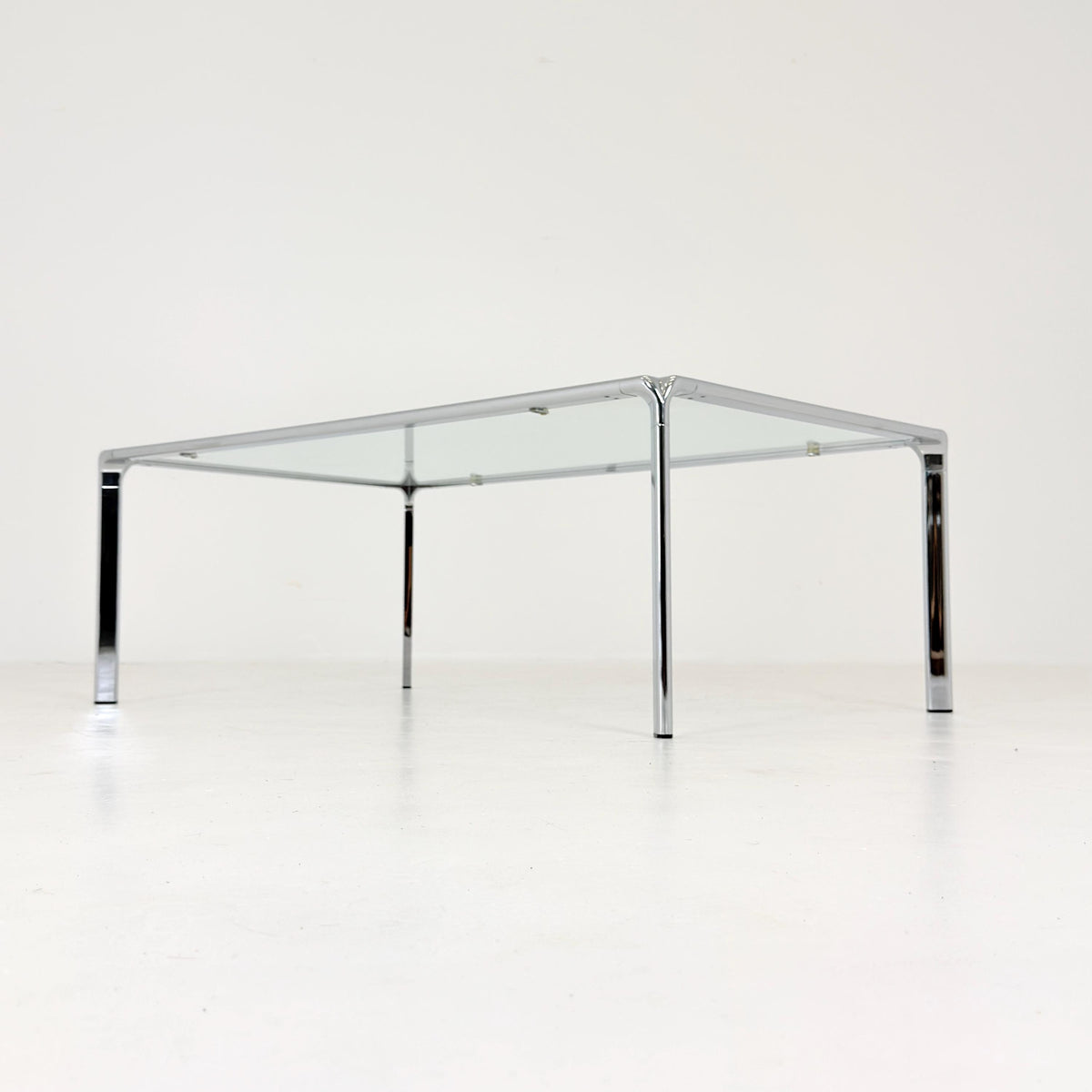 Set of 2 Mid Century Bauhaus Coffee Tables, Chrome & Thick Glass, Italian Design, 1980s,