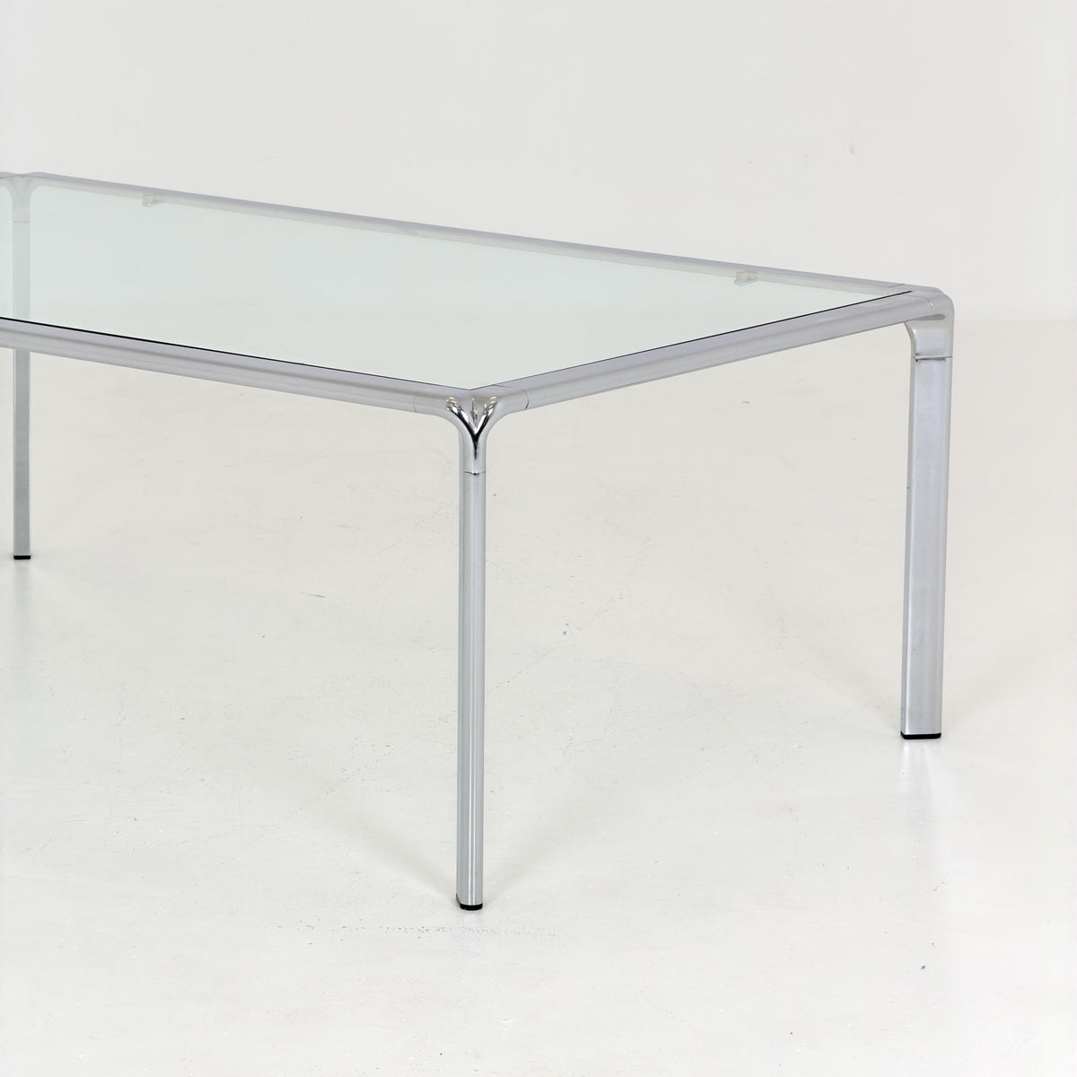 Mid Century Bauhaus rectangular Coffee Table, Chrome & Glass, Italian Design, 1980s