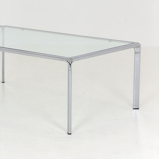 Mid Century Bauhaus rectangular Coffee Table, Chrome & Glass, Italian Design, 1980s