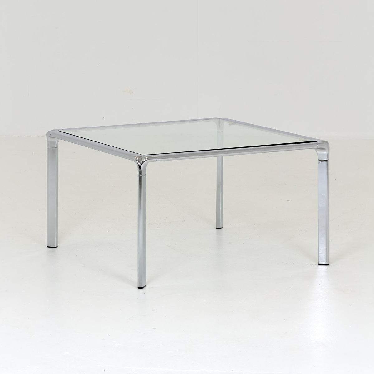 Set of 2 Mid Century Bauhaus Coffee Tables, Chrome & Thick Glass, Italian Design, 1980s,