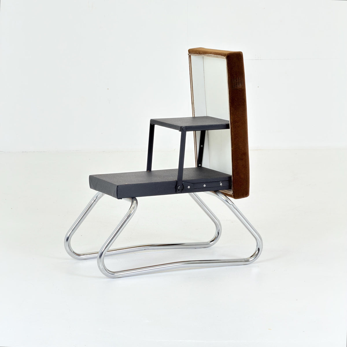 Mid century Bauhaus Stool with Chrome Accents and Hidden Steps –1960s Germany