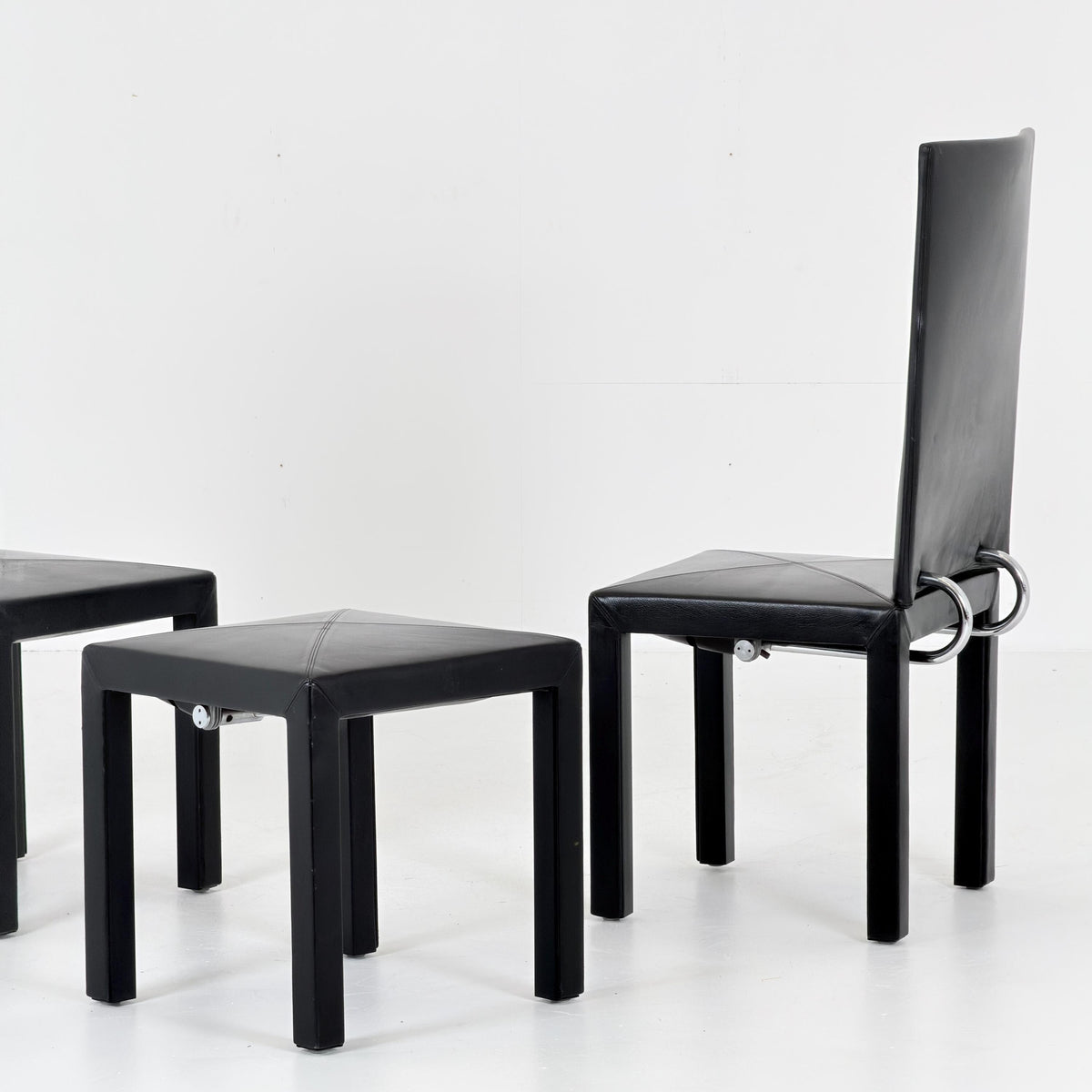 Mid Century Modern Dining Set of 3 by Paolo Piva Arcadia Chairs & Stool for B-B Italia 1980s Italy