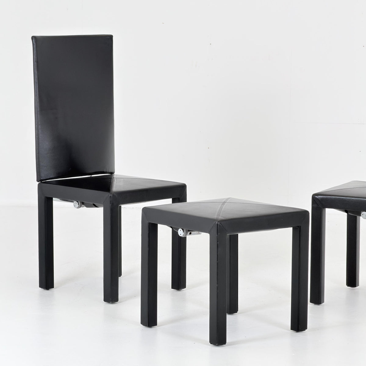 Mid Century Modern Dining Set of 3 by Paolo Piva Arcadia Chairs & Stool for B-B Italia 1980s Italy