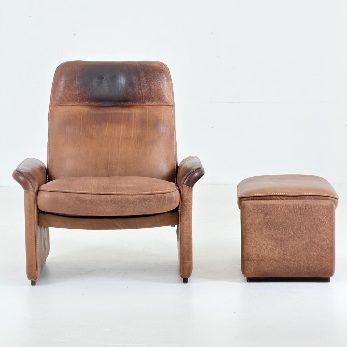 Mid Century De Sede DS31 high back armchair cognac leather Switzerland 1970s
