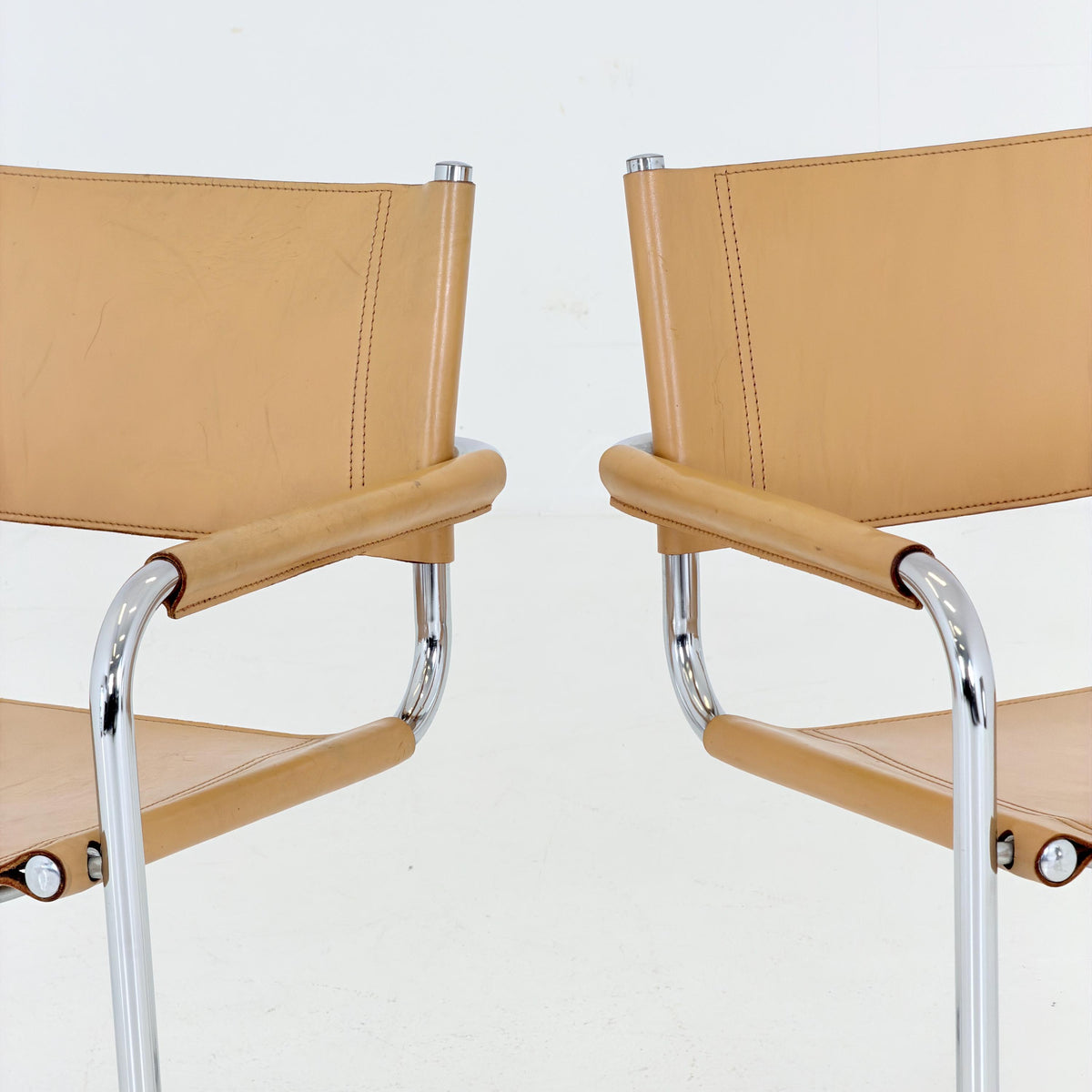 set of 6 Mid century Bauhaus Leather b34 armchairs by Mart Stam & Marcel Breuer for Fasem, Italy 1985